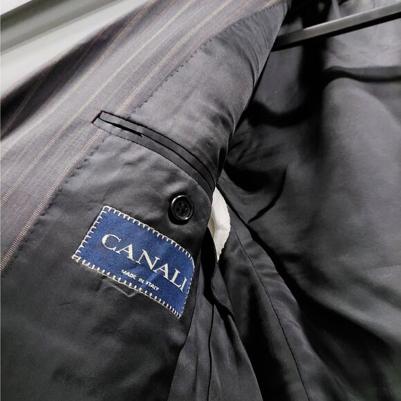 Canali Mens Sport Coat EU50 40R Wool Charcoal Gray Pinstripe Blazer Jacket Italy - Picture 6 of 11